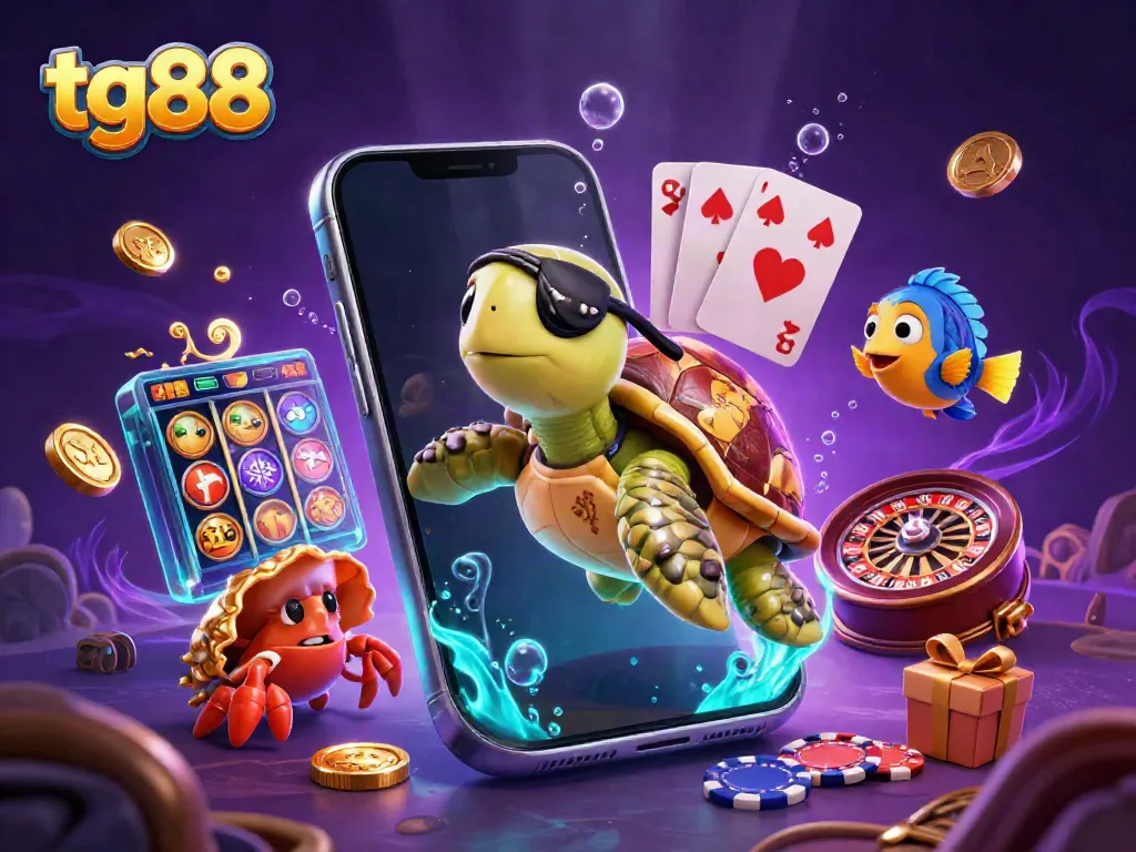 Engage in thrilling gambling adventures with tg88, featuring a pirate turtle and vibrant casino elements.
