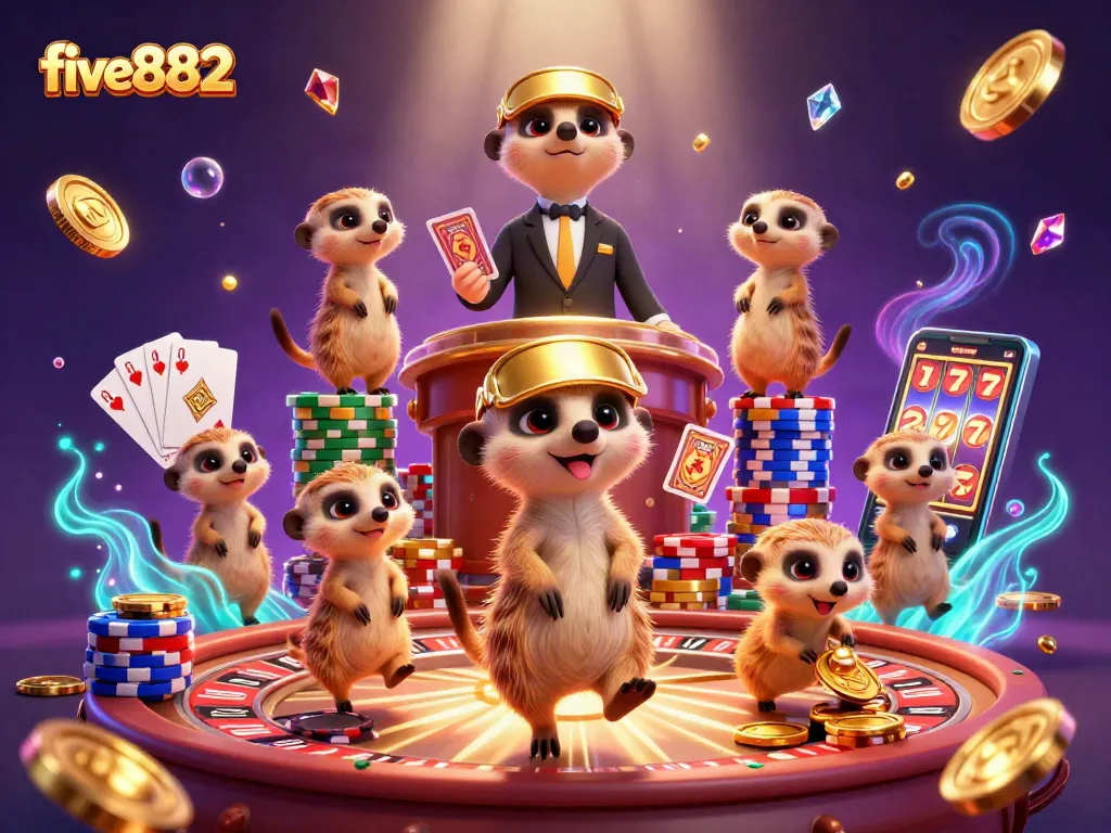 Engaging scene of five882's meerkat casino, showcasing elaborate table games and exhilarating action