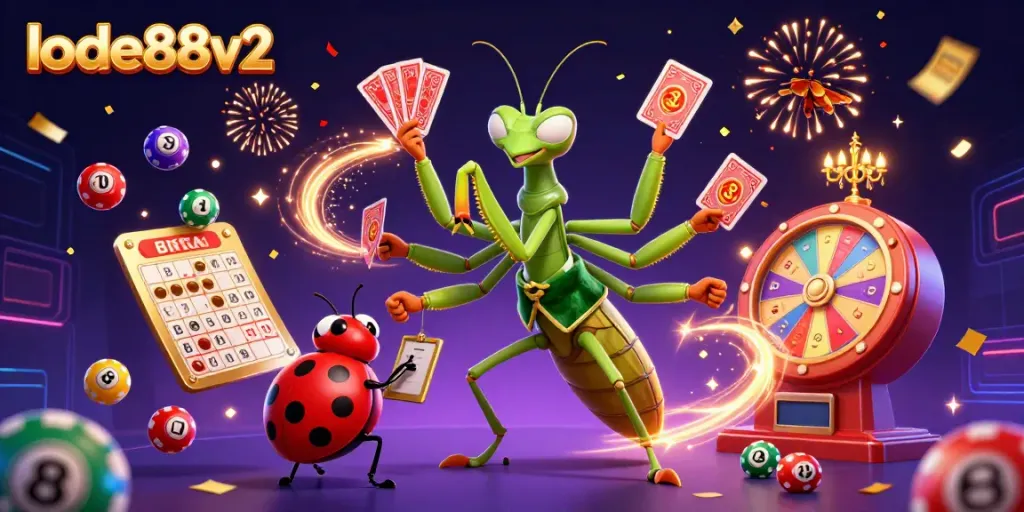 Experience thrilling gameplay at lode88v2 with a vibrant casino illustration featuring dynamic characters and exciting game elements.