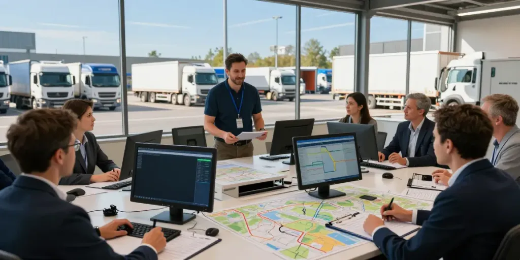 Transportfirma in Stuttgart, effiziente Logistikplanung im modernen Büro.