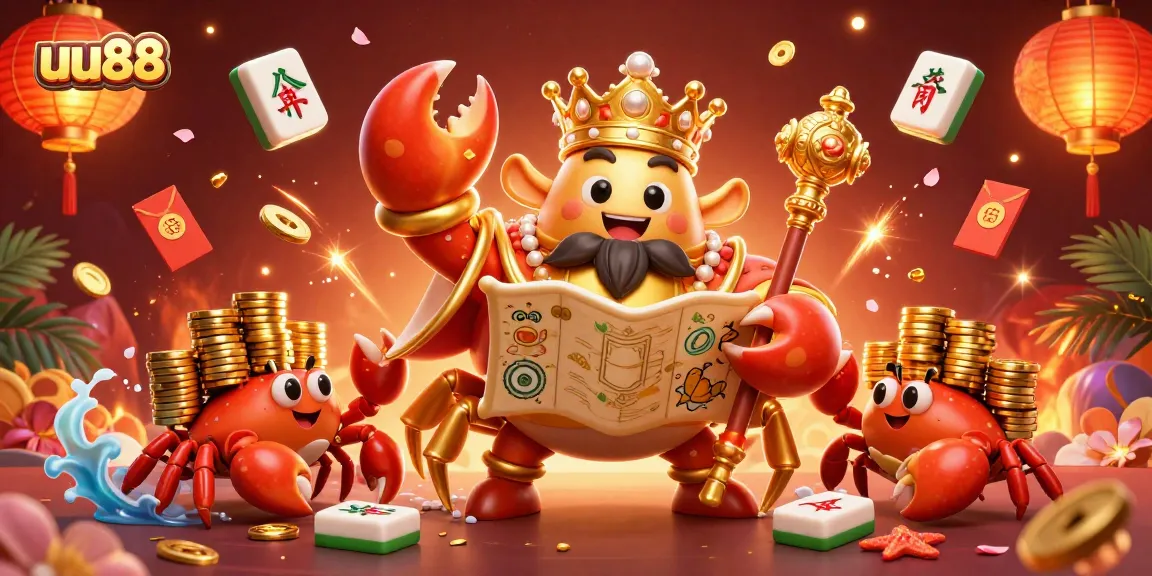 Experience the excitement of uu88 with a golden crab emperor enveloped in casino elements, symbolizing winning chances.