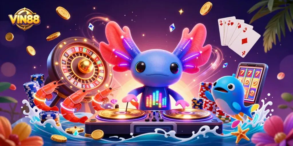 Experience thrilling action at VIN88 with colorful casino characters and vibrant game elements.