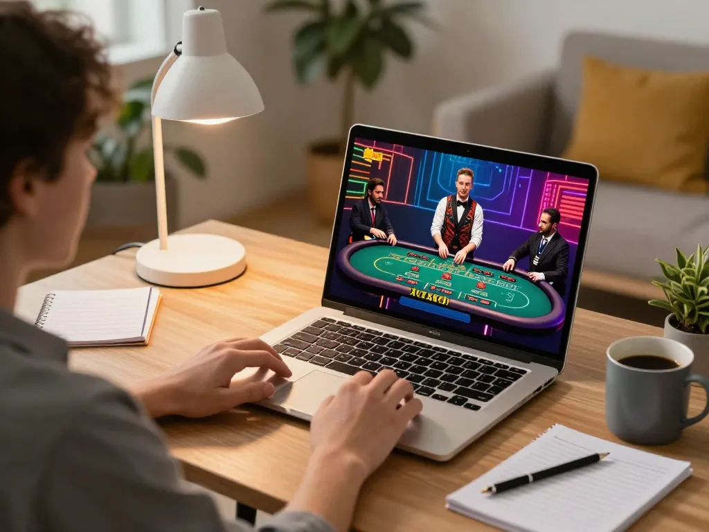 Player engages with vt88 online casino at home, showing vibrant game action and a cozy gaming setup.