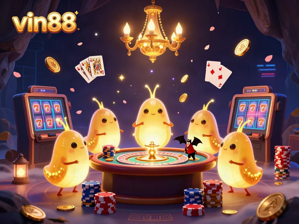 Experience the vibrant ambiance of vin88's casino with glowworms lighting up the action.