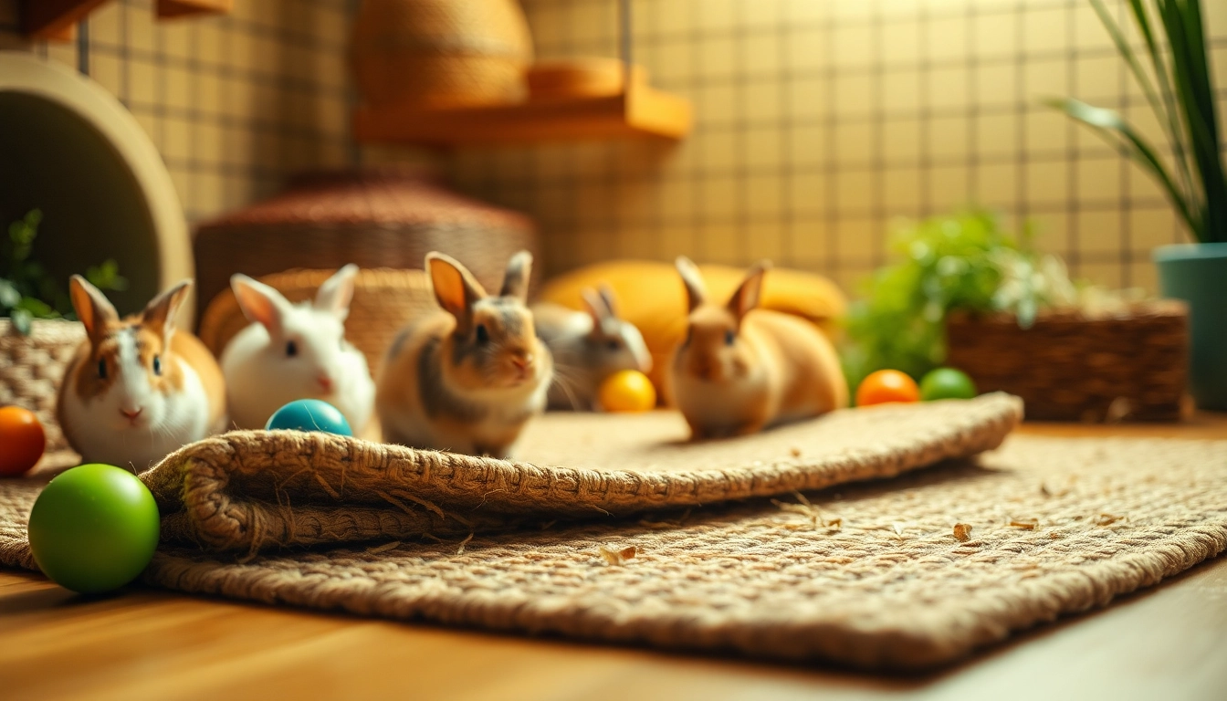 Hanfmatte in einem gemütlichen Tiergehege mit kleinen Tieren sorgt für Komfort.