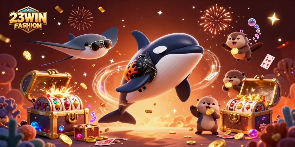 Experience thrilling gains at 23WIN FASHION with a vibrant scene of sea creatures and casino elements!