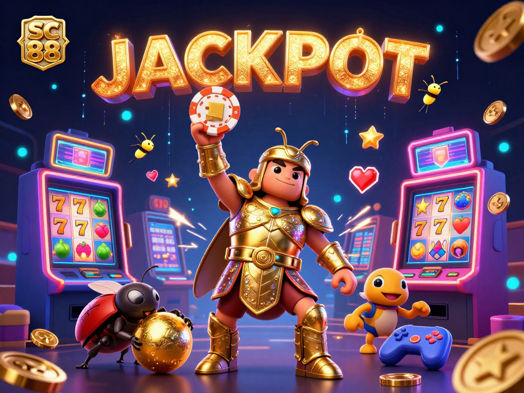 Experience the thrill of sc 88 with a vibrant 3D cartoon scene of a hercules beetle and jackpot!