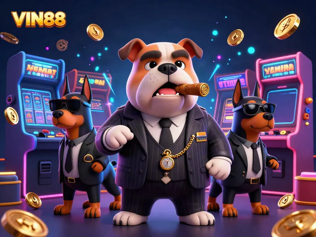 Experience thrilling casino adventures with VIN88 as the mafia bulldog leads the game.