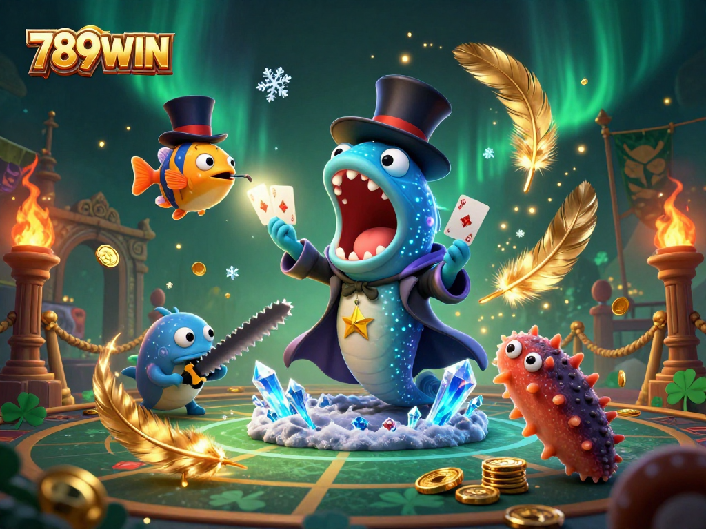 Engage with 789WIN in a vivid underwater casino scene filled with enchanting characters.