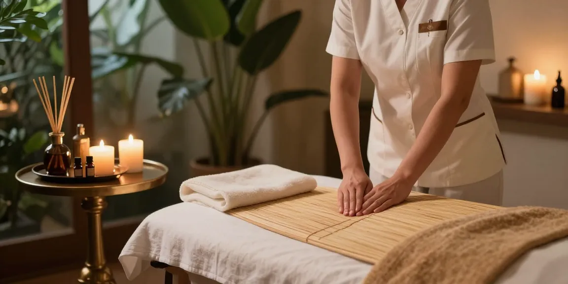 Professional therapist preparing for a luxurious 지지베출장 massage session in a serene home spa.