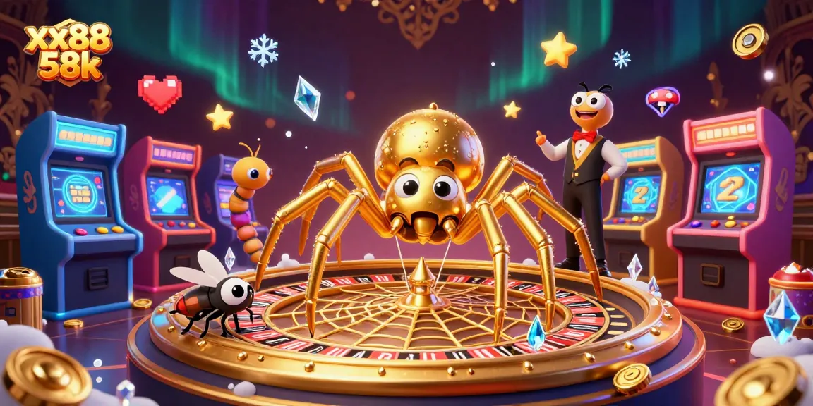 Bet on your luck with the dynamic xx88 58k casino illustration featuring a golden spider roulette wheel.