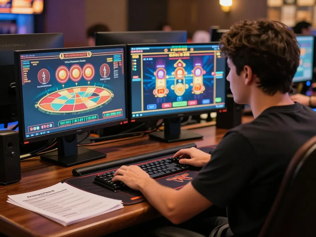 Player exploring dn88 online casino games on multiple screens in a modern gaming setup