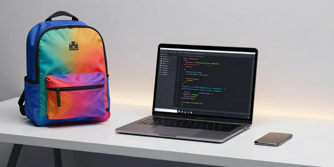 Bunter Rucksack für technologische Anwendungen, ideal für Software-Entwicklung und modernen Lifestyle.
