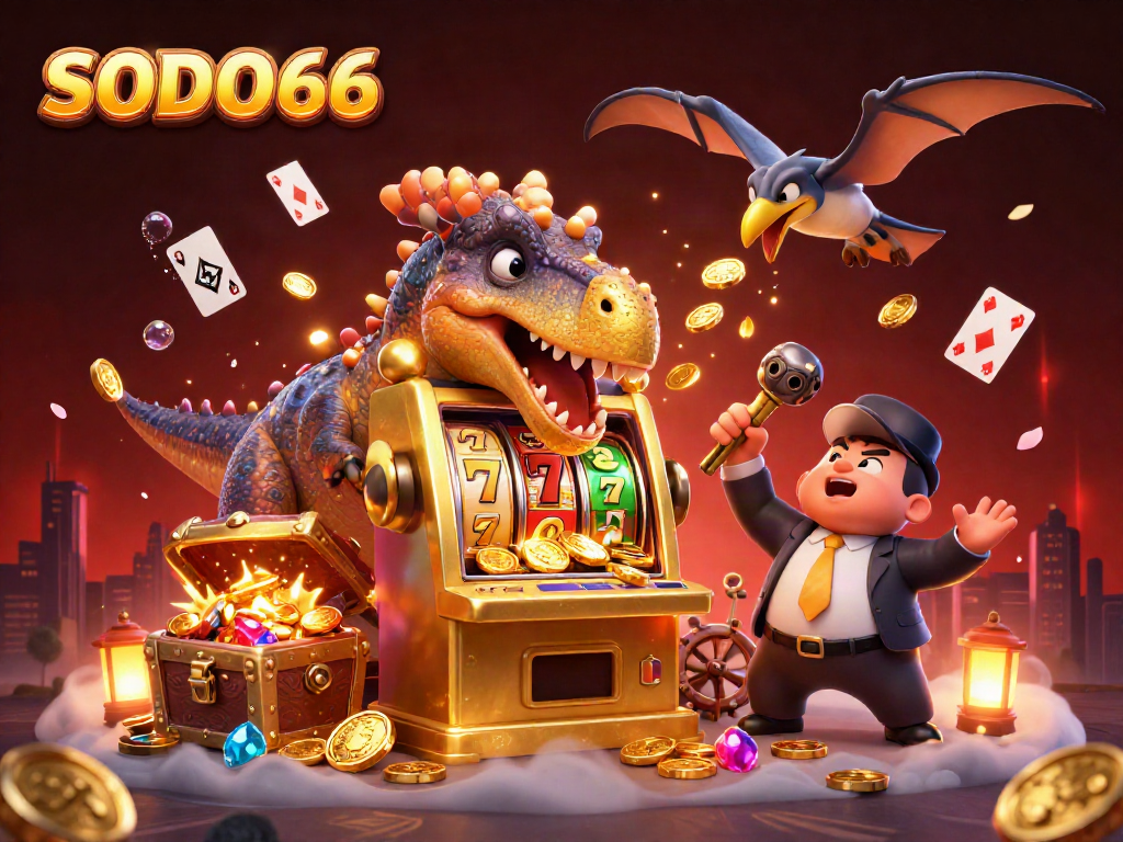 SODO66 showcases a pachycephalosaurus winning in a stunning casino scene filled with dynamic jackpot action