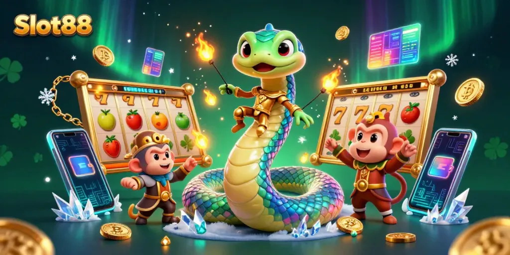 Spin the reels with Slot88, showcasing vibrant 3D characters and enchanting casino elements.