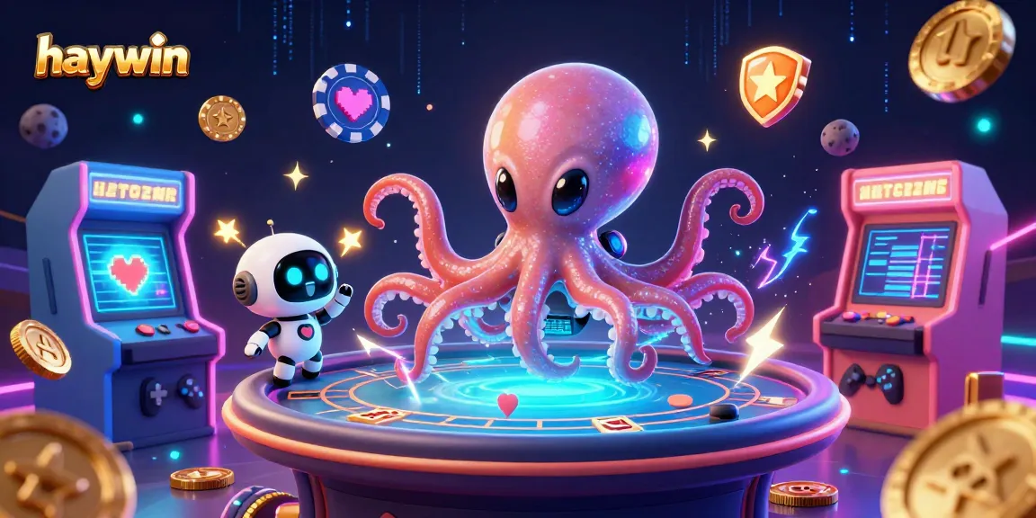 Engage in vibrant gaming action with haywin's dynamic casino-themed illustration showcasing an alien octopus at a poker table.