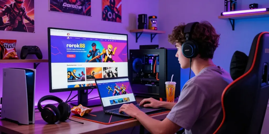 Engaging e-commerce experience for rokok88 gaming products with dynamic online shopping elements.