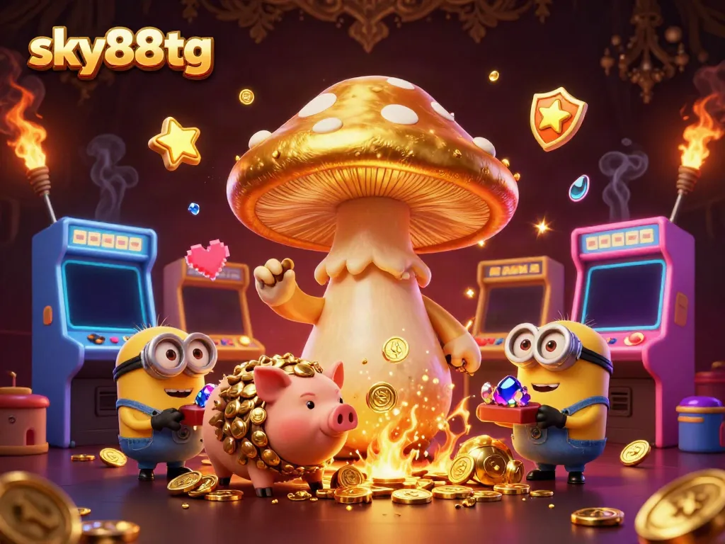 Experience the magic of sky88tg's enchanting casino atmosphere with golden treasures and vibrant game elements.