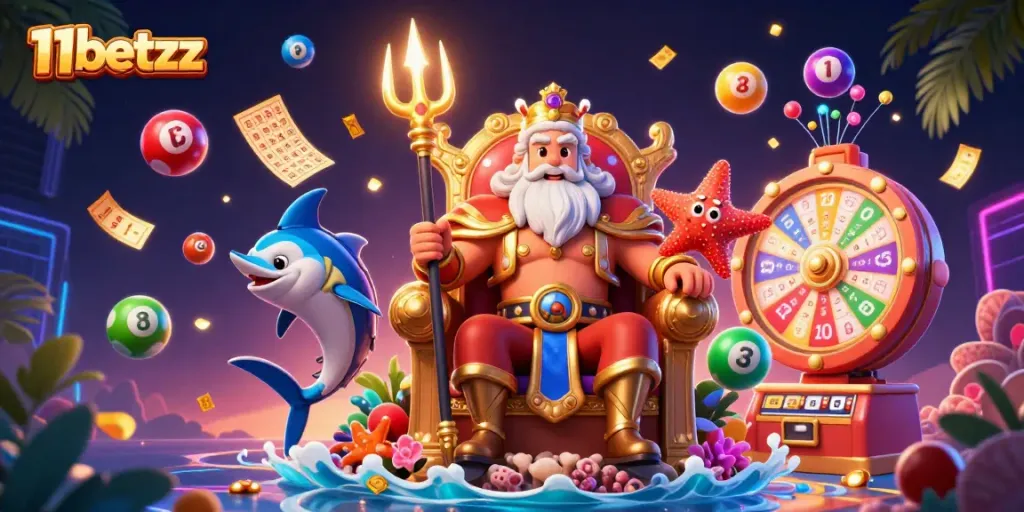 Energetic lottery experience with sea king Neptune and vibrant elements at 11betzz
