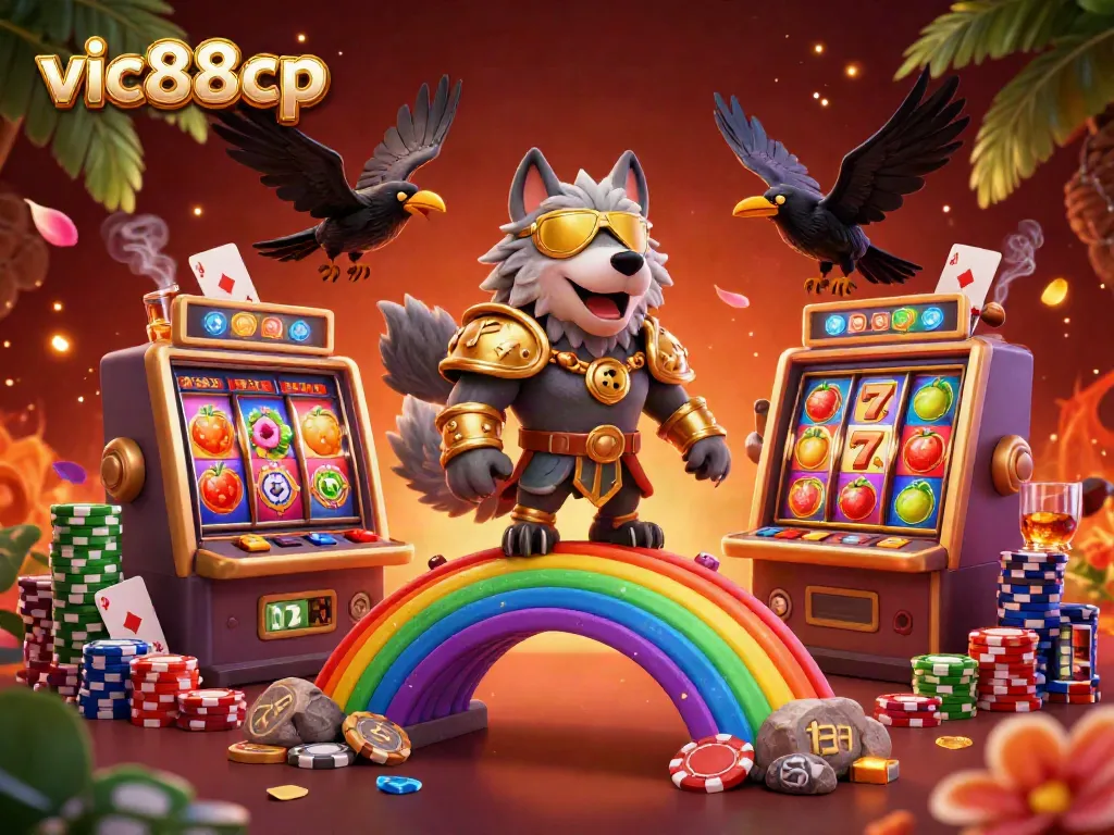 Experience exciting wins at vic88cp with a vibrant casino scene featuring mythological characters and slot games.