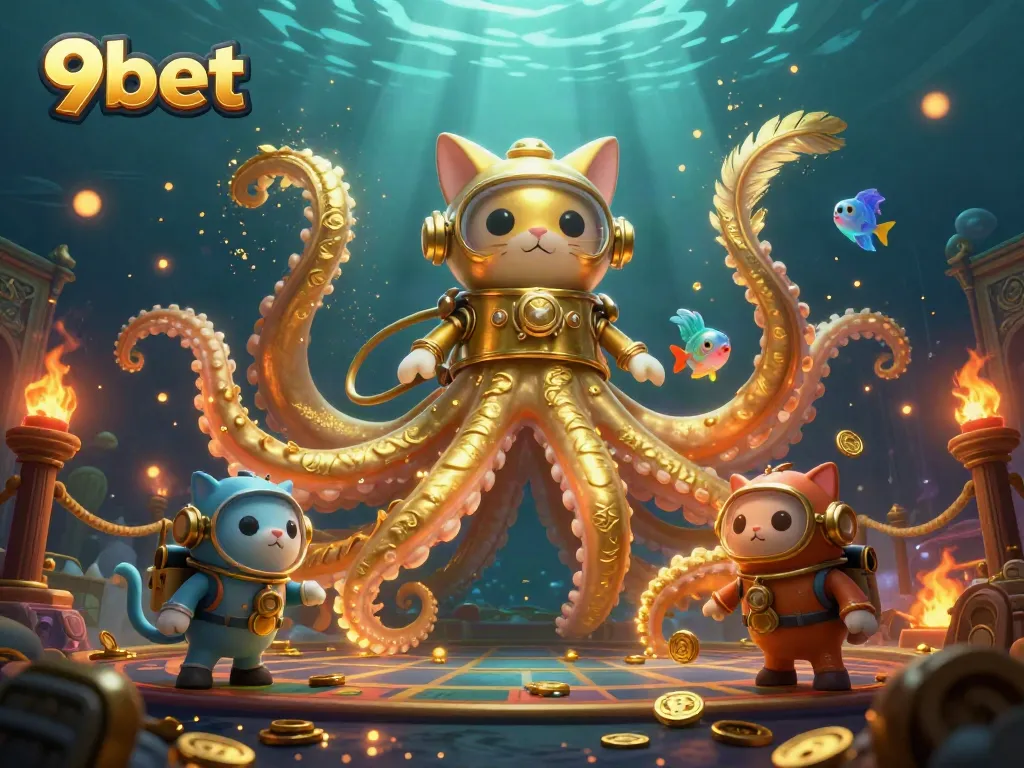 Experience thrilling wins with 9bet in a vibrant underwater casino scene.