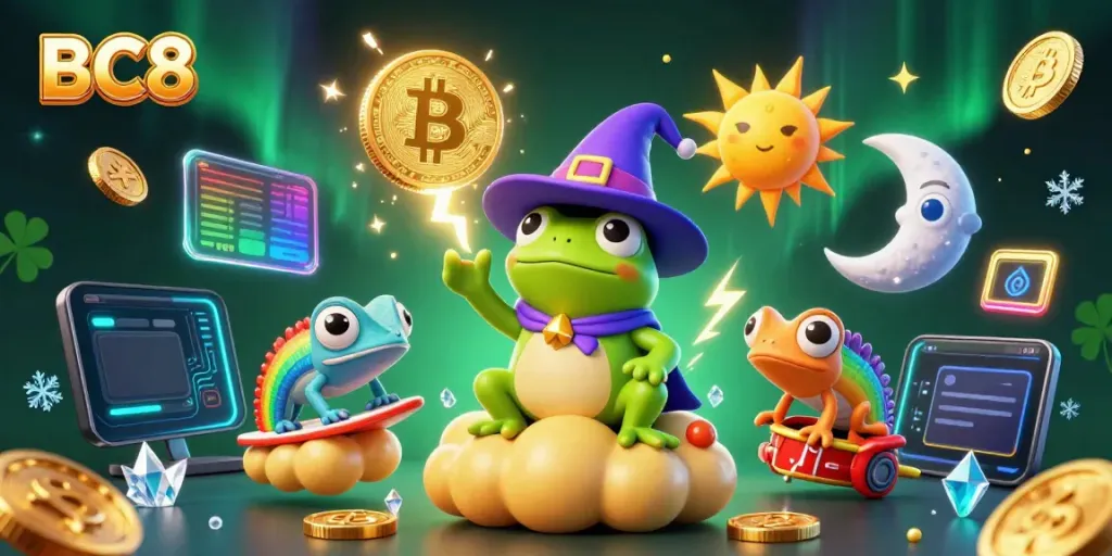 Engage in thrilling gameplay at BC8 with dynamic characters surrounded by vibrant casino elements.