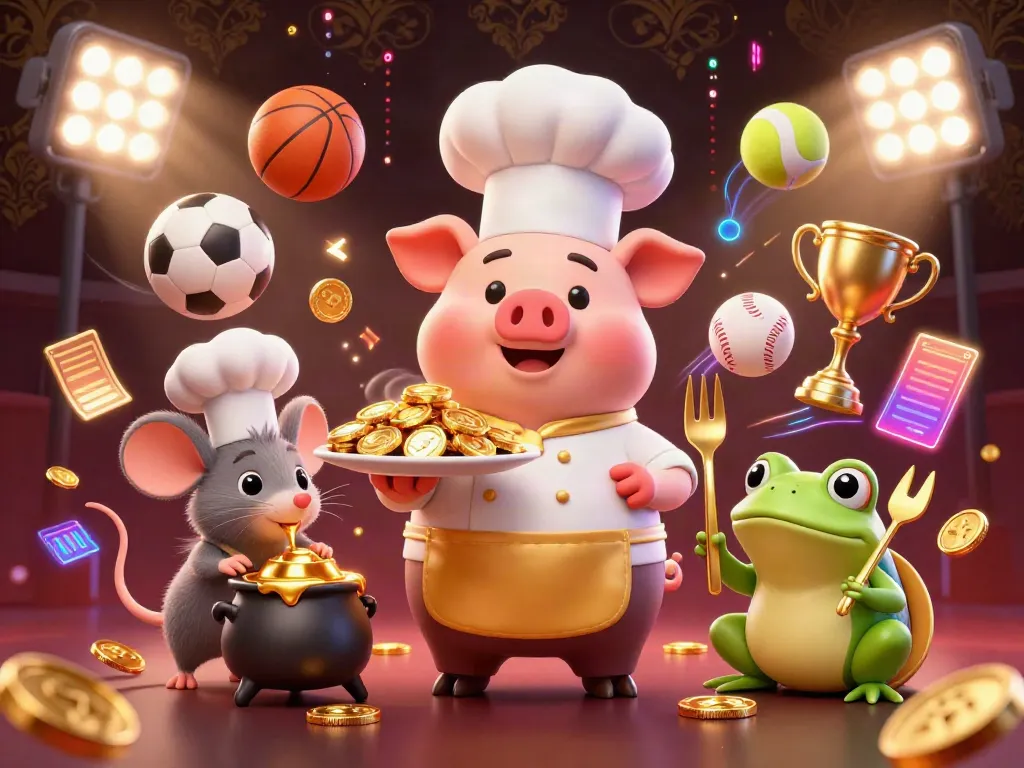 Experience the vibrant energy of sx88 in a dynamic casino scene complete with gourmet gold coins, sports elements, and lively characters.