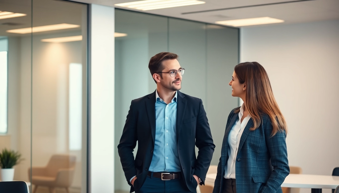 Headhunter präsentiert einem Kandidaten eine Karrierechance in einem modernen Büro.