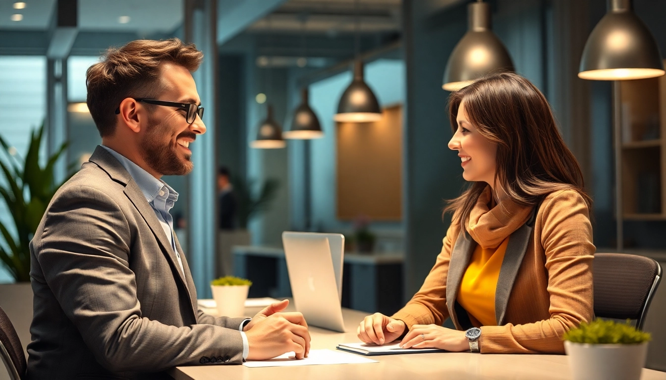 Fachkräfte im Headhunting-Prozess: Beratungsgespräch zwischen Personalvermittler und Kandidat.