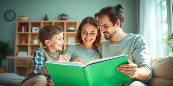 Kindererziehung in einem familiären Raum, wo Eltern glücklich mit ihren Kinder interagieren.