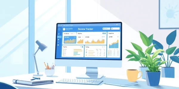 Monitor customer feedback effectively with a detailed review tracker dashboard in a bright modern workspace.