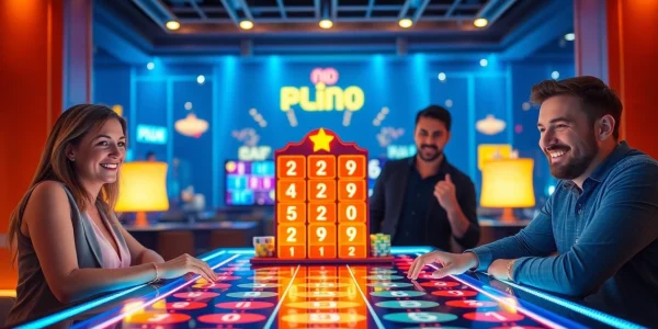 Das Plinko-Spiel präsentiert sich hier in einem lebhaften Casino-Setting, wo Spieler mit Freude und Interesse teilnehmen, was die Frage aufwirft, ob plinko seriös ist.