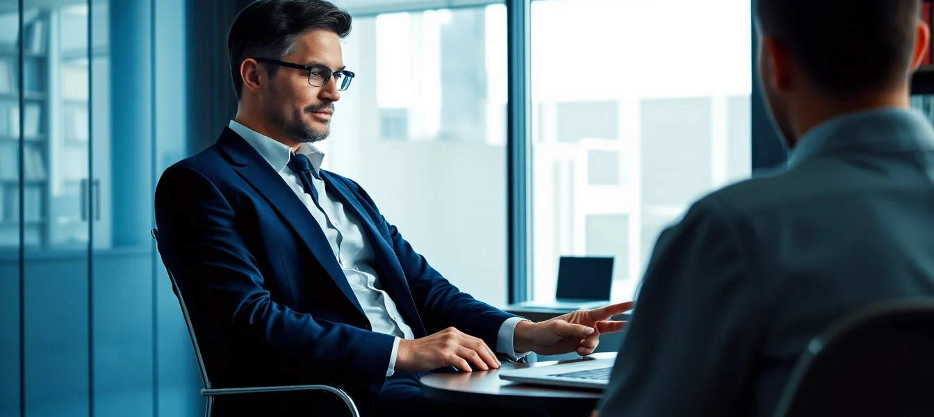 Headhunter Gastronomie verhandelt mit Klienten in modernem Büro.