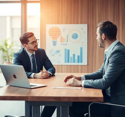 Headhunter Ingenieure in einem modernen Büro im Gespräch mit einem Kandidaten, professionell und einladend.