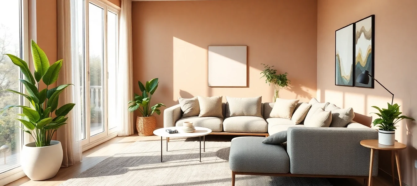 Moderne Raumgestaltung mit warmen Farben und natürlichem Licht.