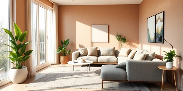 Moderne Raumgestaltung mit warmen Farben und natürlichem Licht.