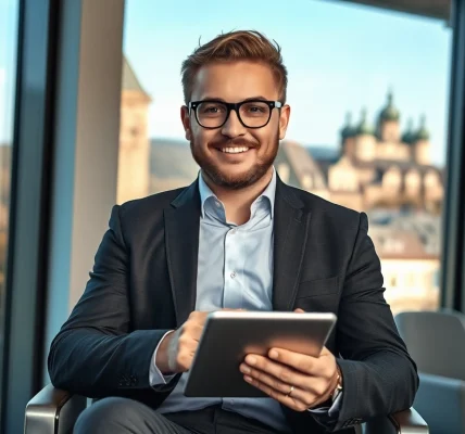 Headhunter Heidelberg: Professioneller Berater in modernem Büro mit Aussicht.