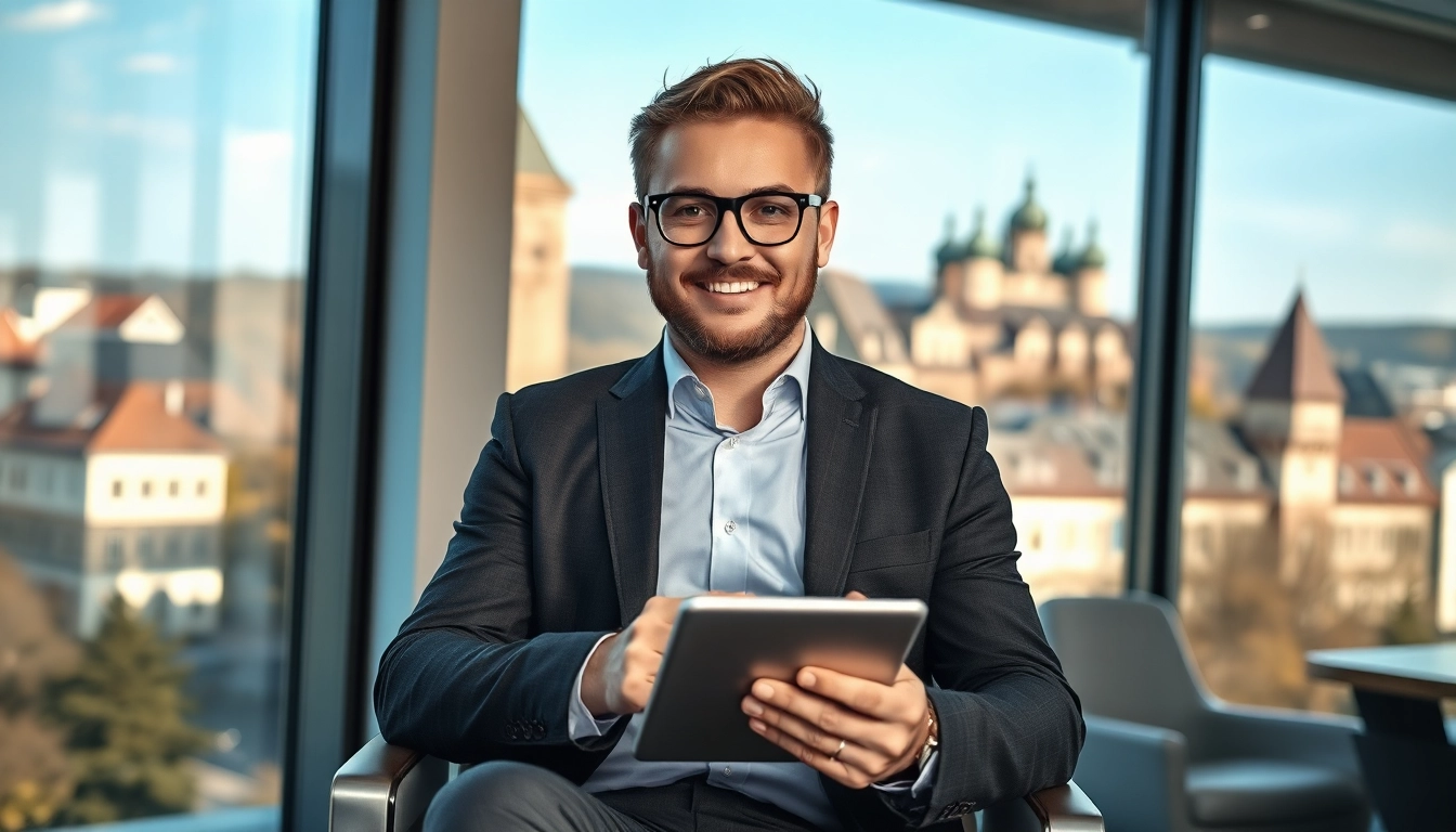 Headhunter Heidelberg: Professioneller Berater in modernem Büro mit Aussicht.