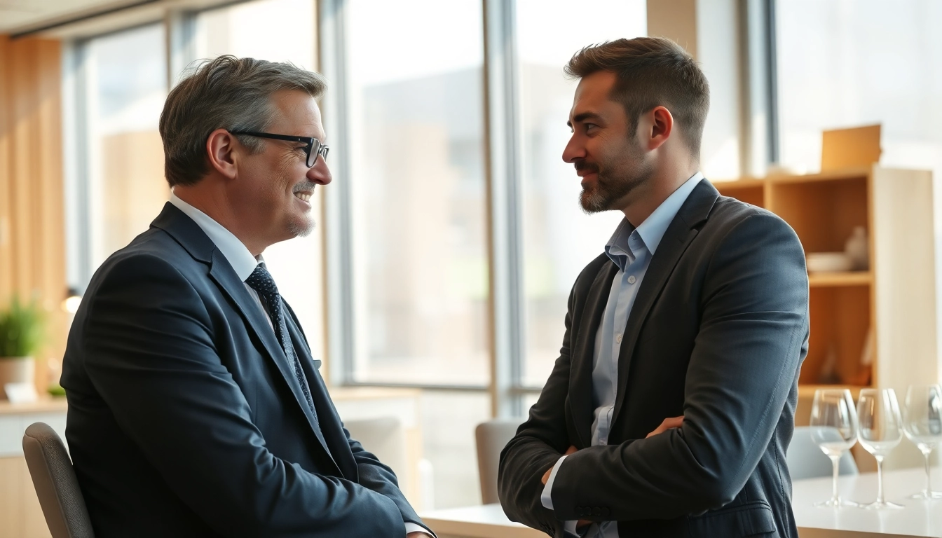 Headhunter Gastronomie führt ein Bewerbungsgespräch mit einem Kandidaten in einem modernen Büro.