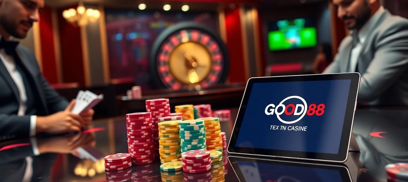 Players strategizing at a poker table, showcasing the excitement of GOOD88 gaming.