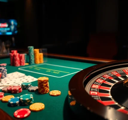 Experience the thrill of gambling at https://king88us.com/ with vibrant poker chips and playing cards in a luxurious casino setting.