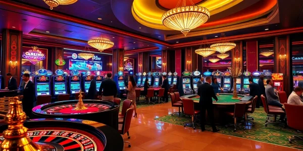 Experience the thrill of rr88 at a luxurious casino with roulette and poker tables.