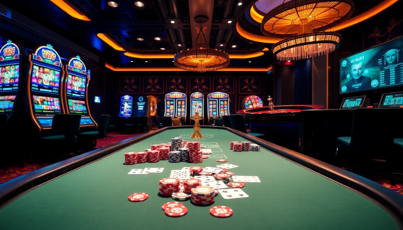 Engaging gamblers at 777g's vibrant casino with poker table, roulette, and modern slots.