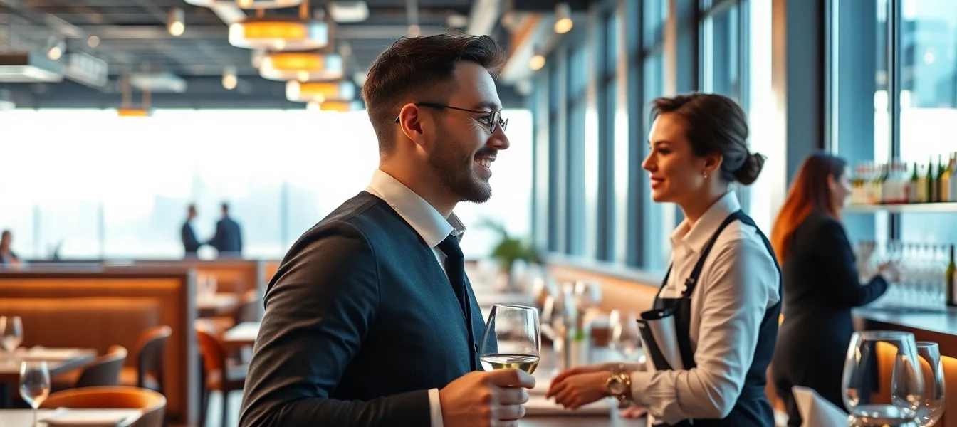 Interaktion eines Headhunter Gastronomie in einem stilvollen Restaurant, die Atmosphäre ist einladend