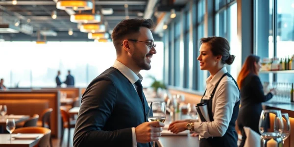Interaktion eines Headhunter Gastronomie in einem stilvollen Restaurant, die Atmosphäre ist einladend