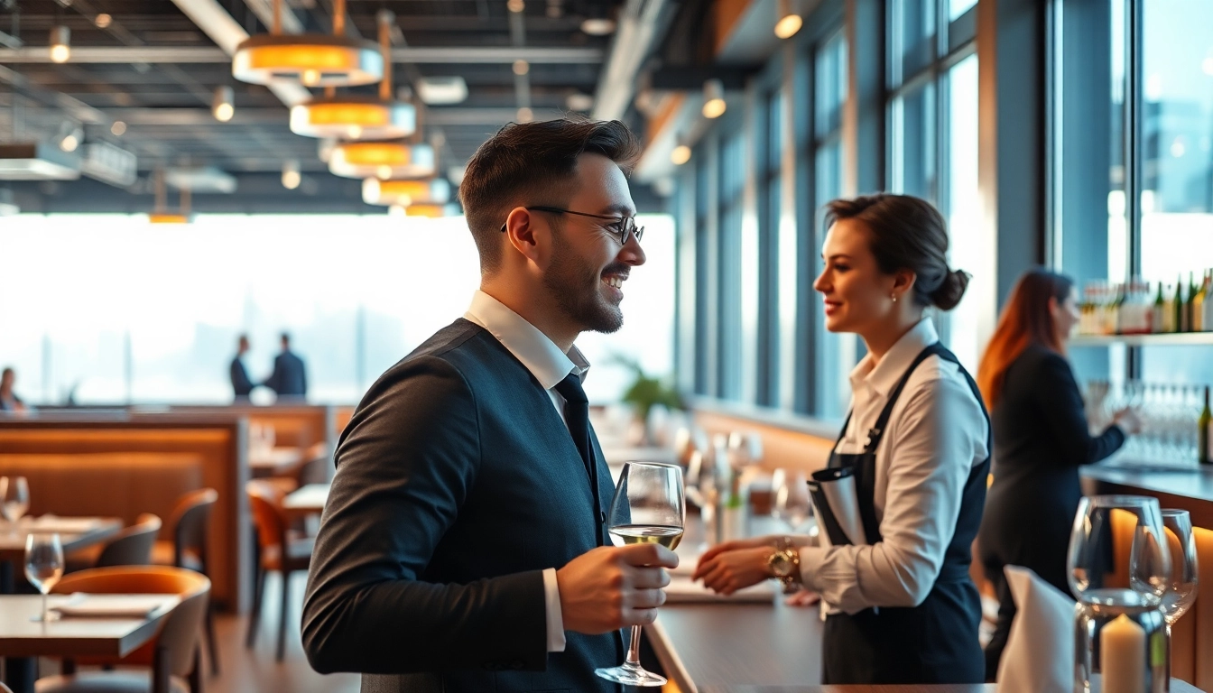 Interaktion eines Headhunter Gastronomie in einem stilvollen Restaurant, die Atmosphäre ist einladend