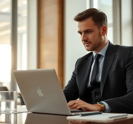 Headhunter Gastronomie bei der Arbeit in einem stilvollen Büro, fokussiert und professionell.