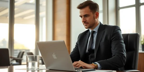 Headhunter Gastronomie bei der Arbeit in einem stilvollen Büro, fokussiert und professionell.