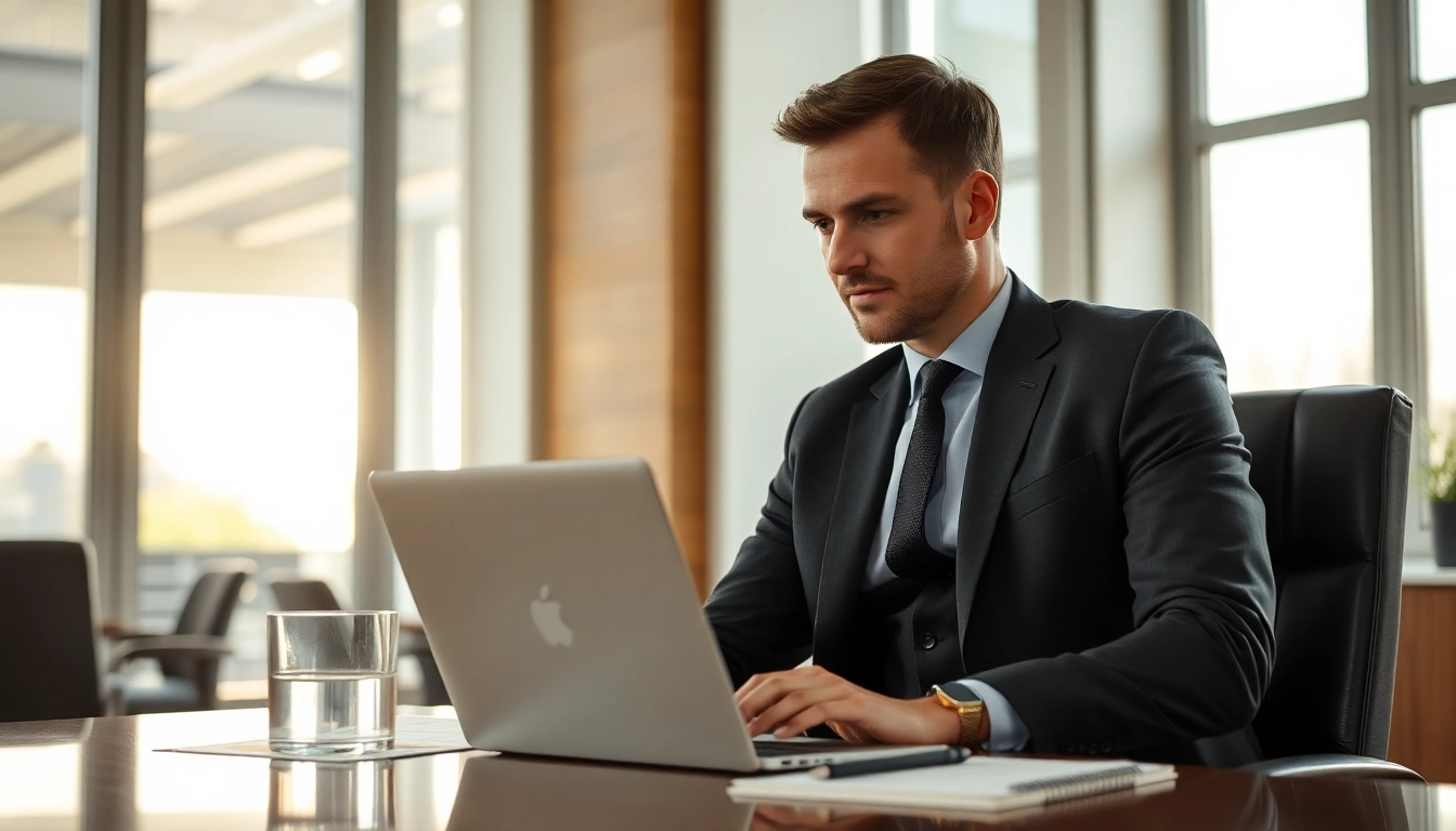 Headhunter Gastronomie bei der Arbeit in einem stilvollen Büro, fokussiert und professionell.