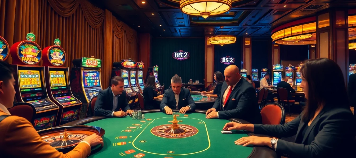 Players experience thrilling games at the b52 club with vibrant casino tables and lively atmosphere.